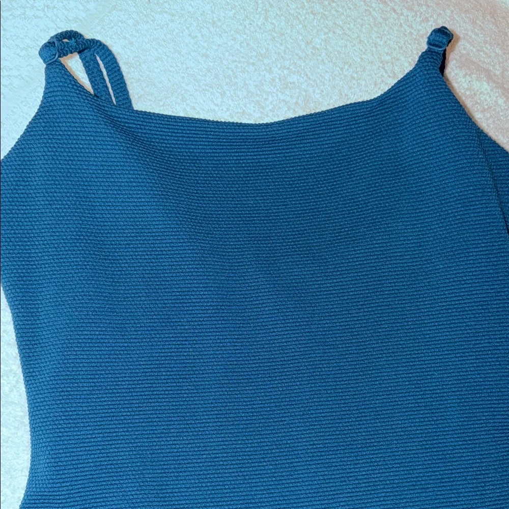 Athleta Scoop Pique Swim Full Lined High Cut Cheeky Soft Cup Bra Coastal Teal